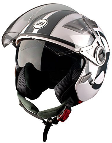 BHR 93282 Casco Doppia Visiera Modello Double 709, Star Bianco, L