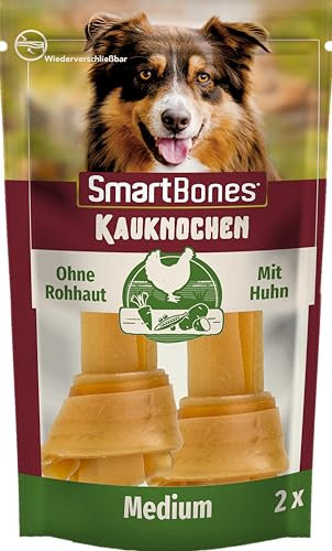 SmartBones Kauknochen Medium - Kausnack mit Huhn für mittelgroße Hunde, Knochen mit weicher Textur, ohne Rohhaut, 2 Stück