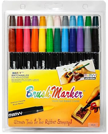 Uchida 1500-24 Brush-Tip Markers, Assorted Colors, Set of 24