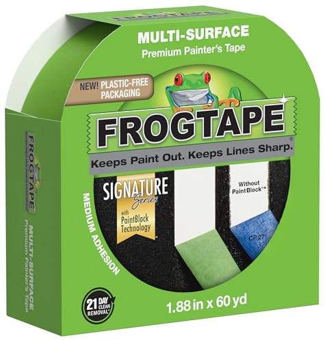 FrogTape Multi-Surface Painter's Tape with Paintblock, 2 in Wide (1.88 in x 60 yd), Quick Stick Medium Adhesion, Premium Green Painters Tape Removes Clean, 1 Roll