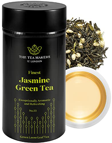 Jasmine Green Tea Loose Leaf - Natural Blend of Chinese Green Tea & Essential Oil - Sweet & Summery Notes of Jasmine Blossoms - 125g Caddy by The Tea Makers of London