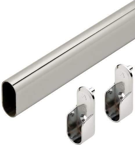 Oval Wardrobe Tube Polished Chrome Closet Rod W/End Supports, Welded Steel, 1.0mm Thick Chrome-Plated (2, 30)