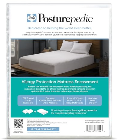 Sealy Posturepedic Allergy Protection Zippered Mattress Protector, Twin