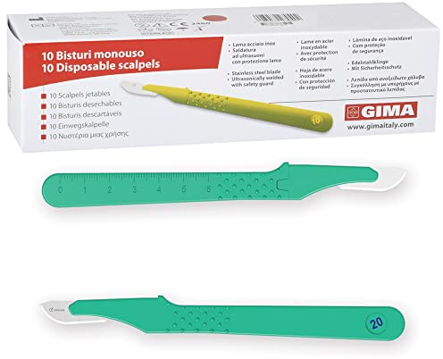 GIMA - Sterile Einweg-Skalpelle, mit Sicherheitsabdeckung, Nr. 20, 10er-Pack, 27044