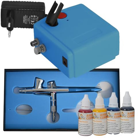 MINI LOT AEROGRAPHE OFFRE AU TOP AEROGRAPHE PROFESSIONNEL avec couleurs variees COMPRESSEUR AIRBRUSH PISTOLET AEROGRAPHE TATOUAGE DECO GATEAU ongles nails etc... CARRY I