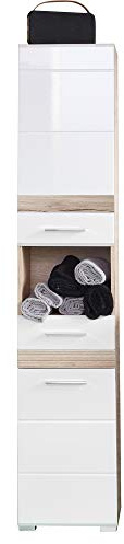 trendteam smart living - Hochschrank Schrank - Badezimmer - Set One - Aufbaumaß (BxHxT) 37 x 182 x 31 cm - Farbe Weiß mit Eiche San Remo Hell - 133610396