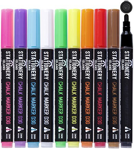 STATIONERY ISLAND Kreidestifte für Tafel Abwaschbar, Kreidestift für Fenster, 10 Farben Kreidemarker für Glas & Tafeln, Bunt Fensterstifte