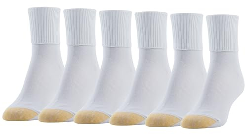GOLDTOE Women's Classic Turn Cuff Socks, Multipairs, White (6-Pairs), Shoe Size: 8-13