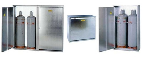 GOK Gasflaschenschrank für 2 x 33 kg Flaschen, abschließbarer Metallschrank mit Rückwand, 840 x 1500 x 400 mm, feuerverzinktes Stahlblech, für 11- und 33-kg-Gasflaschen, Vierkantschloss