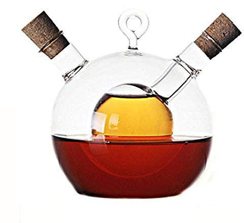 ELETON 2 in 1 Oil and Vinegar Dispenser Bottle, Kitchen Supplies Glass Olive Oil and Balsamic Vinegar Cruet Bottle with Cork Stoppers, Hand-blown Glass Jar, Soy Sauce Cruet in One
