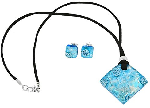 Glass Of Venice Venetian Reflections Aqua Silver Murano-Glas-Halsketten- und Ohrringe-Set – Damen-Schmuckset