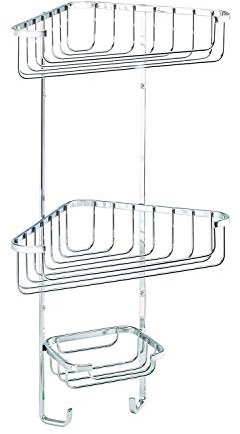 Croydex Three Tier Corner Shower Caddy - Durable Stainless Steel Bathroom Shelves with Chrome Finish for Modern Bathrooms, 3-Tier Shower Corner Shelves with Hooks, Easy Installation, 5kg Load Capacity