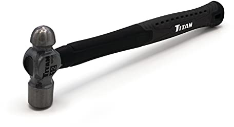 Titan 63312 12oz Ball Pein Hammer, Forged Steel Head, 12 Shock Absorbing Fiberglass Handle with Textured Rubber Grip