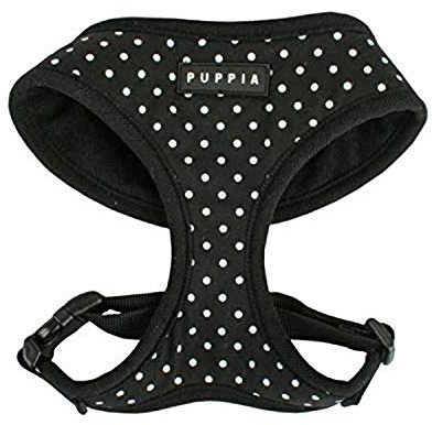 Puppia Dotty Hundegeschirr, Überkopf, kein Ziehen, kein Würgen, Spazierengehen, Training, verstellbar für kleine und mittelgroße Hunde, XS, Schwarz