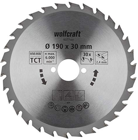 wolfcraft 6377000 | Handkreissägeblatt HM | Serie grün | 30 Zähne | ø190mm