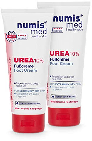 numis med Fußcreme mit 10% Urea - Hautberuhigende Fusscreme für sehr trockene & raue Füße - vegane Hautpflege ohne Silikone, Parabene & Mineralöl - Fußpflege 2er Pack (2x 100 ml)