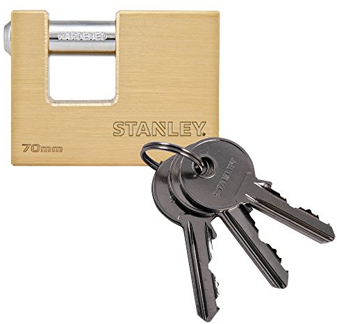 STANLEY Solid Brass Bayonette Vorhangschloss 70mm, 3 Schlüssel, S742-026, Schloss