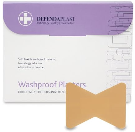 Dependaplast Washproof Plasters - Flexible PU Plastic Film, Secure Adhesive, Breathable, Waterproof - fingertip Box of 50