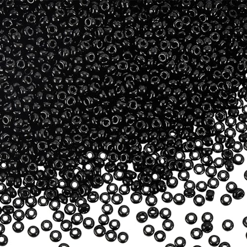 PandaHall 6000 Stk. 11/0 Glassamenperlen undurchsichtig Schwarz Runde Ponyperlen Taillenperlen Mini Spacer Perlen Durchmesser 2mm für die Schmuckherstellung | Mini-Abstandshalter, kleine Bastelperle, Taillenperle für Ohrringe, Armbänder, Halsketten, DIY, Handwerk, Schmuckherstellung