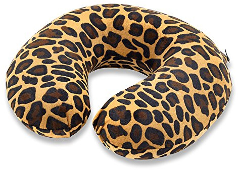 Memory Foam Moulded Pressure Relief Neck Cushion Comfort and Posture, Ideal for Travel Supports the Head, Neck and Chin when Sleeping use for Plane, Train or Car Journeys Travel Pillow Leopard Print