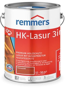 Remmers Lasure HK Acajou, 5 litres, Lasure bois Premium, décorative, solvantée, pour l'extérieur. Triple protection avec imprégnation, primaire, lasure.