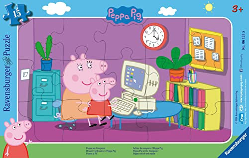 Ravensburger Kinderpuzzle - 06123 Peppa am Computer - Rahmenpuzzle für Kinder ab 3 Jahren, mit 15 Teilen