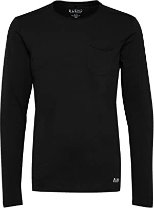 Blend BHBHNICOLAI Tee l.s. Te l.s. Långärmad långärmad tröja för män av 100% bomull, Svart (70155), M