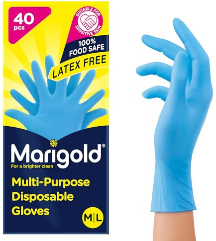 Marigold Disposable Gloves: Powder Free, Latex Free, Food Safe, Multi-Purpose Disposable Gloves - Perfect for Safe, Hygienic and Versatile Use - Box of 40