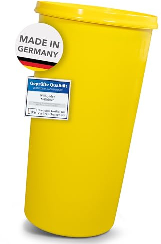 Will-Jeder Mülleimer 60l mit geruchsdichtem Deckel (Gelb), Gelber Sack Ständer, Made in Germany, Müllsackständer ermöglicht rissfreie Säcke