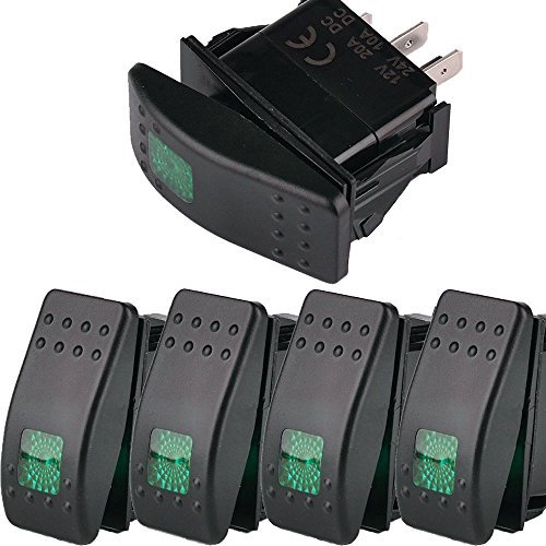 Mintice™ 5 X KFZ Offroad Kippschalter Druckschalter Schalter Wippschalter Wasserdicht 12V 20A Grün Licht 3Pin