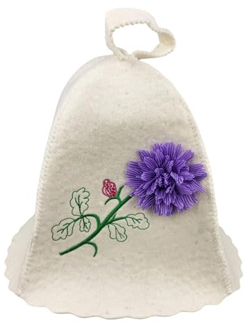 GMMH® Saunahut aus Wollfilz, Saunamütze für Damen, Blumen Muster und Design, Filz Kopfschutz Saunakappe Filzkappe Mütze Filzhut Hut Kappe für Sauna, Banya, Finnische Sauna
