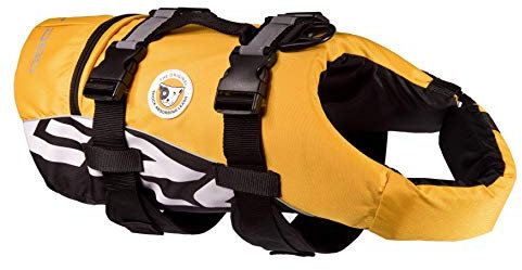 EzyDog Schwimmweste Hund - DFD Hundeschwimmweste - Schwimmwesten für für Kleine, Mittelgroße und Große Hunde - Rettungsweste mit Griff und Reflektoren, Größenverstellbar (L, Gelb)