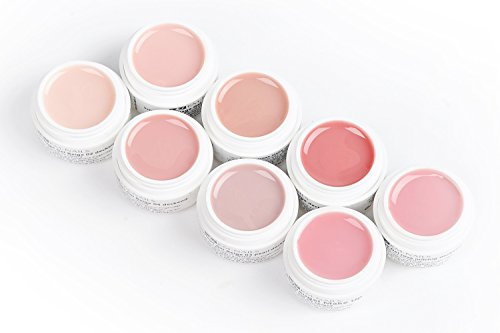 KM-Nails 8er Set UV-Gel je 5ml | LED & UV härtend | Maniküre Camouflage- & Aufbau Gel | Nagelmodellage Naturtöne | Nageldesign Nude, Babyboomer uvm.