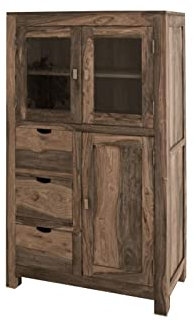 MASSIVMOEBEL24.DE Nature Grey Vitrine #62 Sheesham, Farbe:grau geölt, Größe:90x45x148 cm (BxTxH)