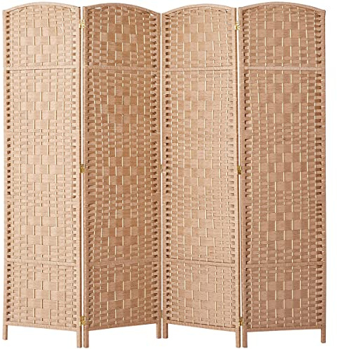 Rose Home Fashion Room Divider, 6 ft Tall Room Dividers and Folding Privacy Screens, 16in Privacy Screen 4 Panel Natural Space Temporary Wall Foldable Partition Separation