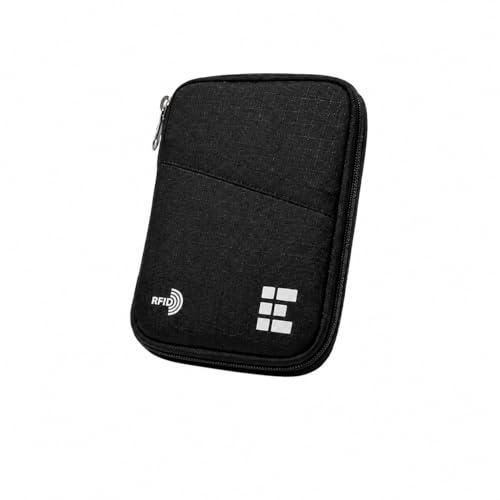 Zero Grid RFID Passport Holder & Travel Wallet, Zippered Wallet for Men & Women, Fits Passport, Cards, Cash, Tickets, ID, Sim Card; Premium & Compact Travel Document Holder - Midnight Black