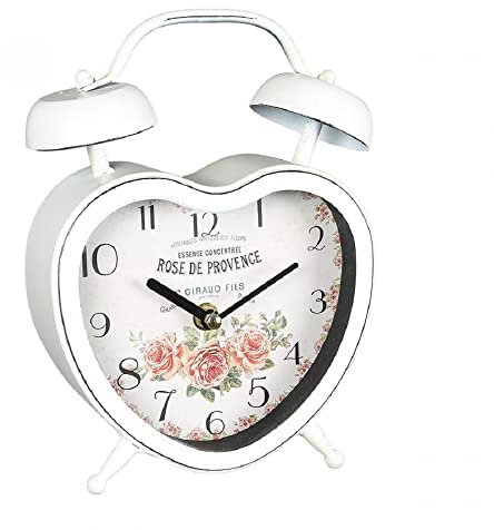 Tischuhr, Kamin-Uhr mit Rosenmotiv in Herzform, Landhaus Uhr mit Rosen