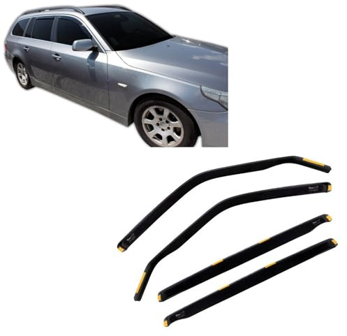 J&J AUTOMOTIVE Windabweiser passend für BMW 5 Series E61 2003-2010 4tlg, Heko Regenabweiser Vorne Hinten Getönt Dunkel Passform