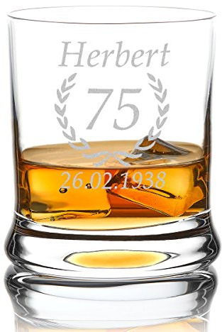 Verre à Whisky Personnalisé 330 ml - Tumbler pour Whiskey, Scotch et Co - Cadeau pour homme avec gravure du nom, de l'âge et de la date - Motif anniversaire épi de blé