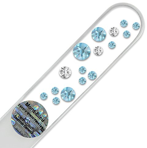 Mont Bleu Glasnagelfeile von Hand dekoriert mit Swarovski Elements - geliefert in einer Hülle aus schwarzem Samt - Echtem gehärteten Glas