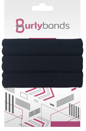 Burlybands Large Hair Ties for Thick Heavy or Curly Hair. No Slip No Damage Seamless Ponytail Holders Scrunchies Sports Thick Hair Ties - Hair Bands - Curly Hair Accessories (Black 3 Pcs)