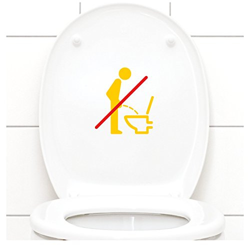 Grandora WC Deckel Sticker - Bitte im Sitzen pinkeln Schild I gelb 11 x 12 cm I Piktogramm WC Bad Badezimmer Toilette Klodeckel Aufkleber W733