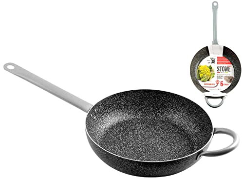 Home Family Stone Padella Antiaderente con Manico, Pietra, Nero/Grigio, 38 cm