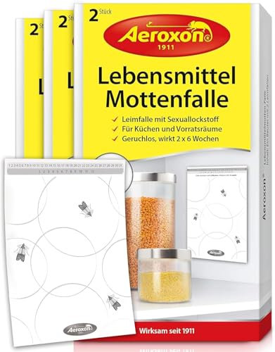 Aeroxon Lebensmittelmotten Falle - 6X Mottenfalle Lebensmittel Klebefallen, zur Befallsermittlung geeignet - mittel gegen lebensmittelmotten