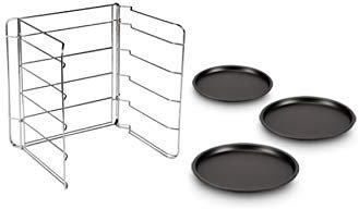 Guardini, Pizza&Manía, Set de 3 Moldes para pizza Ø28cm + Rejilla porta Molde. Material: Acero con Revestimiento Antiadherente, Color Negro.