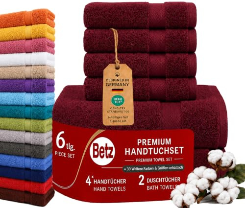 Betz 6er Handtuch Set Premium – 4 Handtücher 50x100 cm – 2 Duschtücher 70x140 cm - 100% Baumwolle – Frottee Handtücher für Bad, Gäste & Alltag – pflegeleicht & langlebig - Farbe dunkelrot