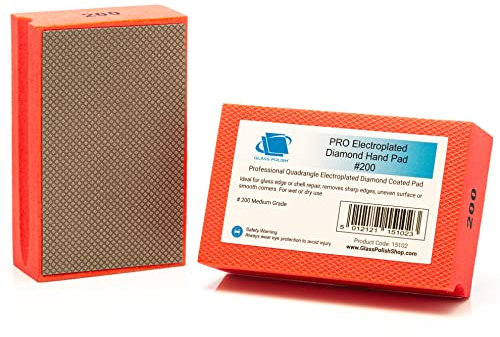 Glass Polish PRO Diamant-Handschleifblock Körnung 200 zum Glätten, Abschleifen, Kantenbearbeiten und Polieren von Glas, Fliesen, Keramik, Marmor, Beton und Metall - 95 x 55 mm