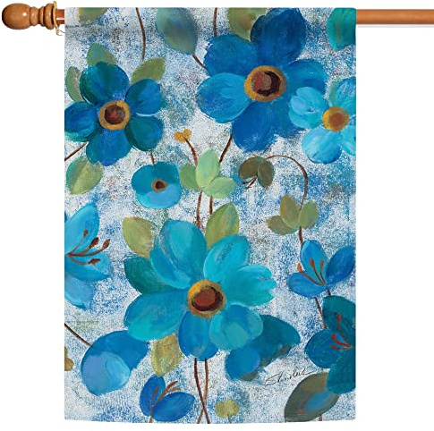 Toland Home Garden 109892 Ölbemalte blaue Mohnblumen und Lilien, 71,1 x 101,6 cm, dekorativ, Hausflagge (71,1 x 101,6 cm), mehrfarbig