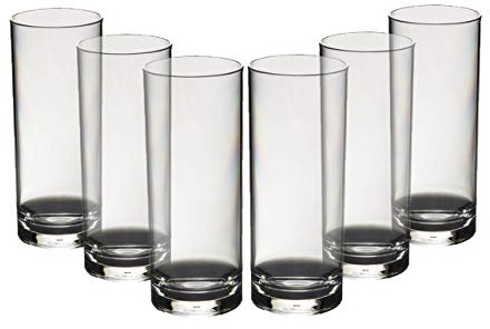 Set of 6 Elite Premium Unbreakable Reusable Polycarbonate Plastic Hiball Glasses (340ml / 12 oz to Rim Height 15.7cm, Max Diameter 6.3cm) Realistic Alternative to Glass Made in UK