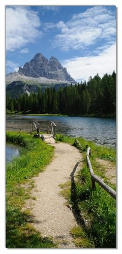 Wallario Selbstklebende Türtapete See in Berglandschaft - Türposter 93 x 205 cm Abwischbar, rückstandsfrei zu entfernen